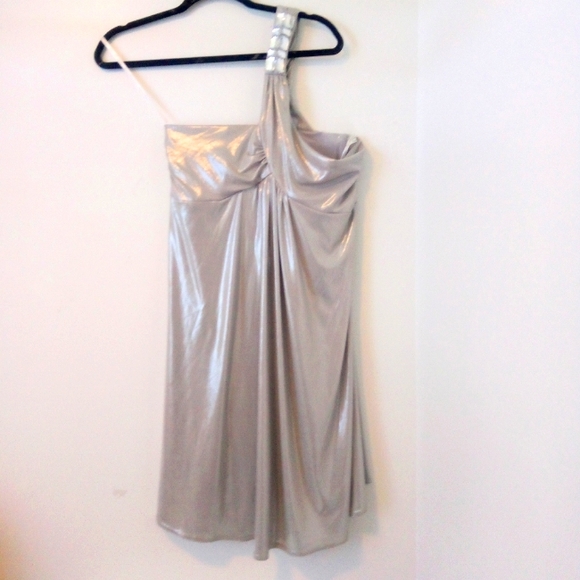Jessica McClintock Dresses & Skirts - Jessica McClintock size 10 silver one shoulder rhinestone cocktail dress